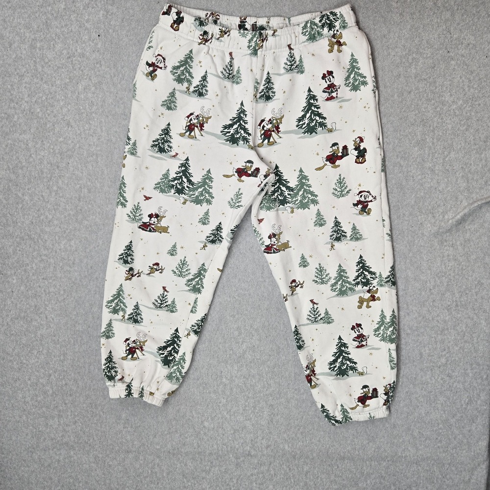 Disney Women Sleepwear L White Pajama Pants Graphic Sweatpants Mickey Mouse